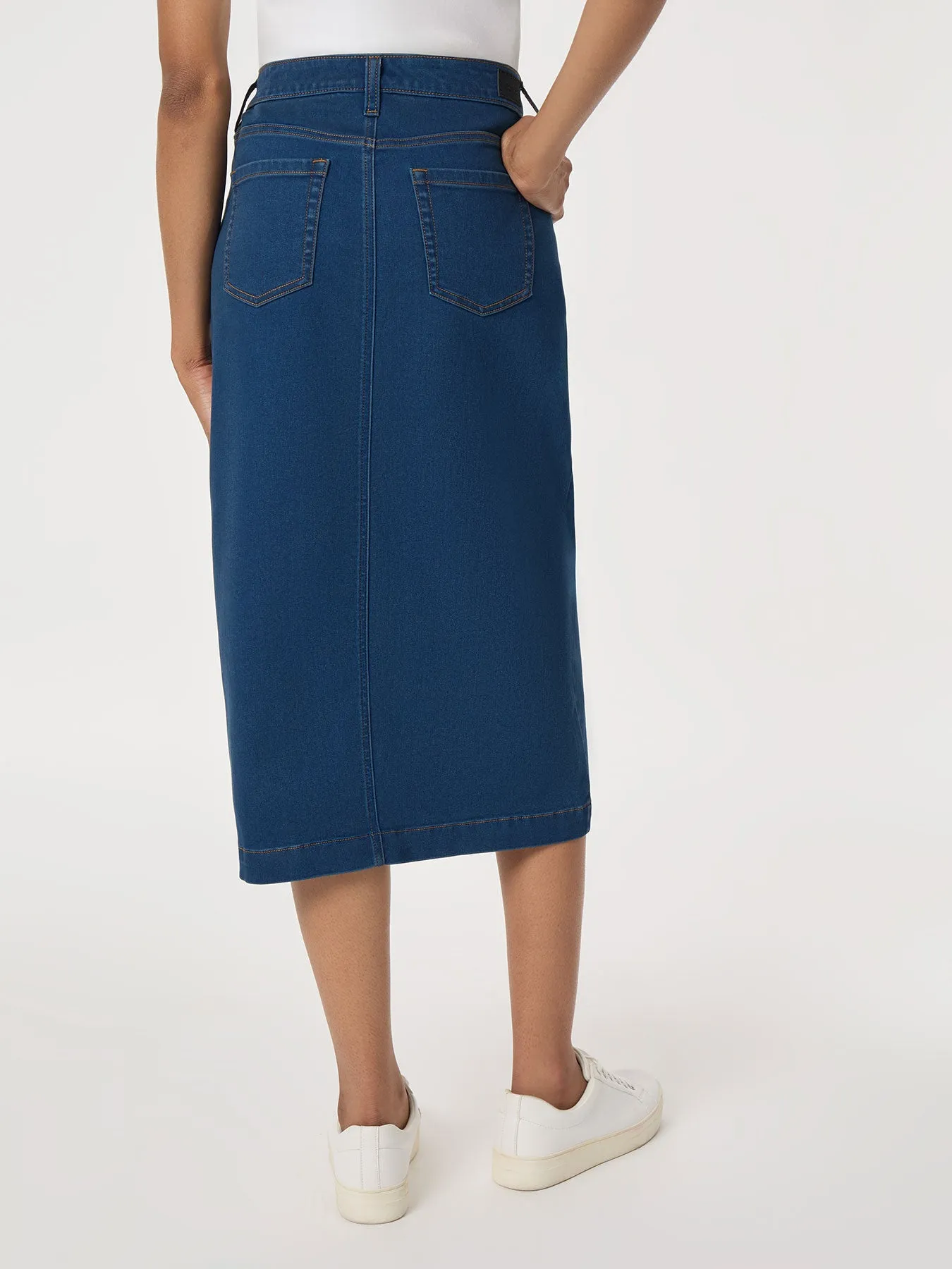 Midi Denim Front Slit Skirt, Phoenix Wash