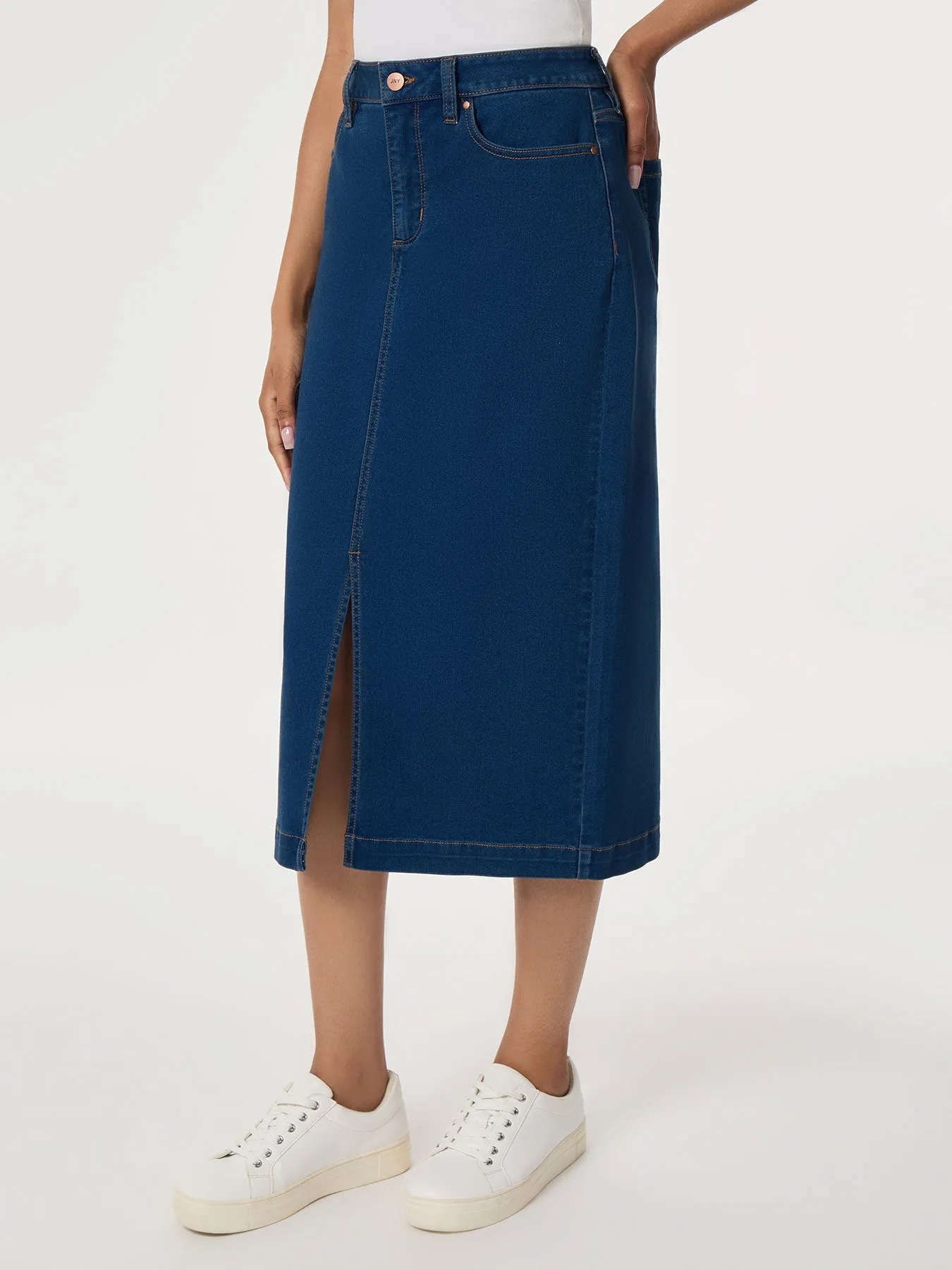 Midi Denim Front Slit Skirt, Phoenix Wash