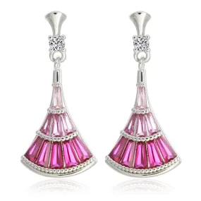 Multi Color Crystals Geometric Fan-Shaped Drop Earrings