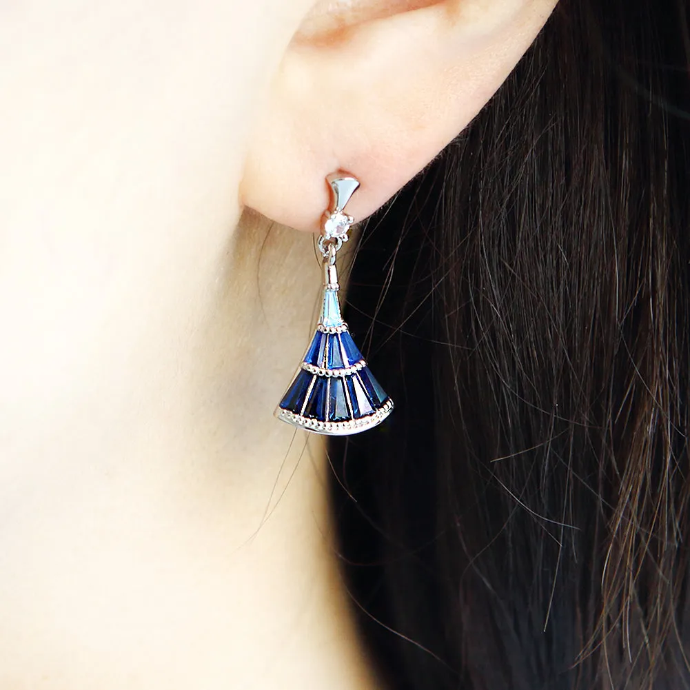 Multi Color Crystals Geometric Fan-Shaped Drop Earrings