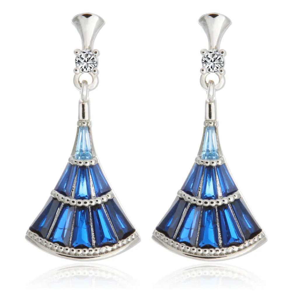 Multi Color Crystals Geometric Fan-Shaped Drop Earrings