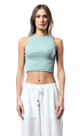 O178124 Mint Green Cropped Tank Top With Round Neck