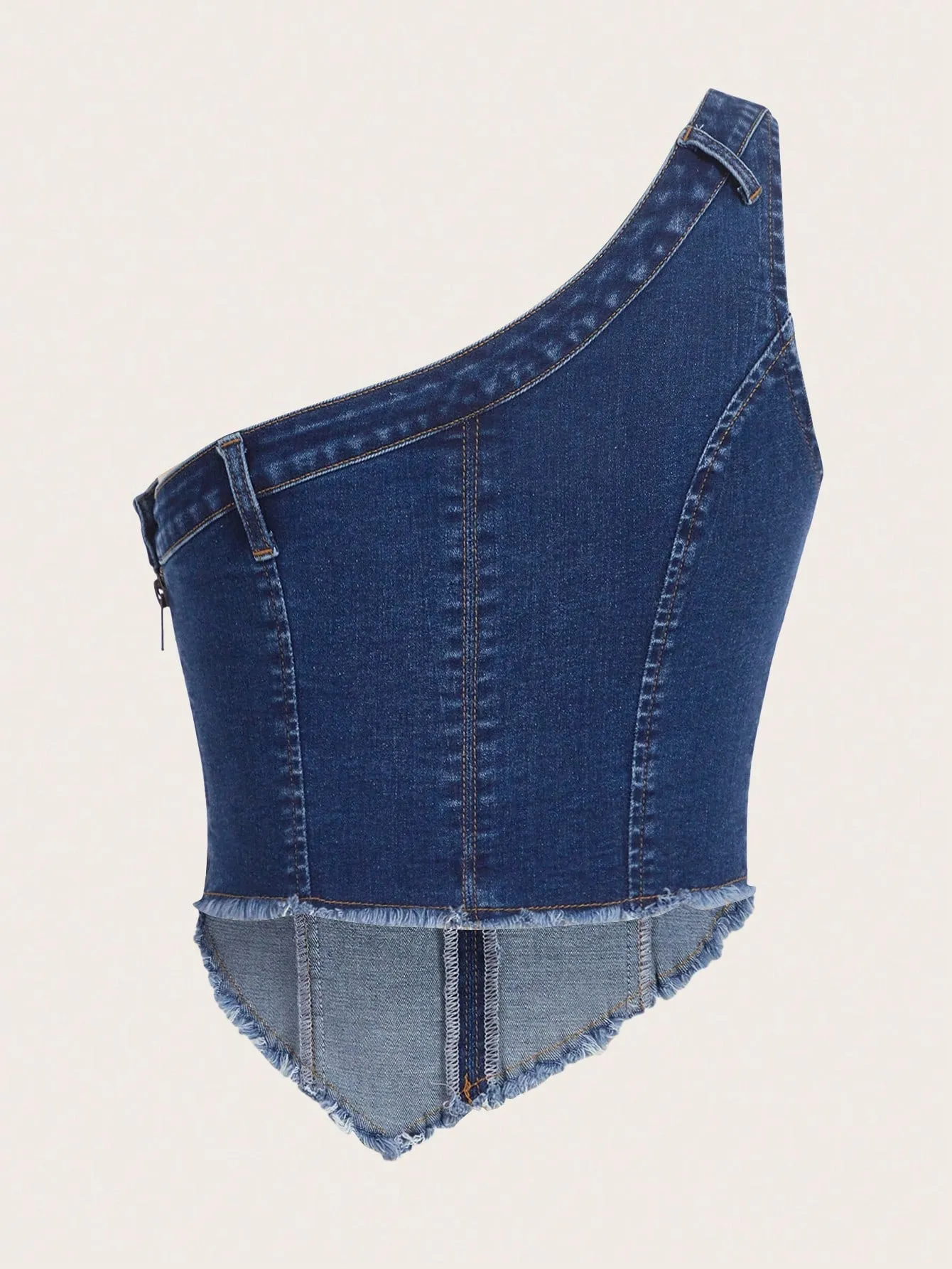 One Shoulder Asymmetrical Hem Denim Top