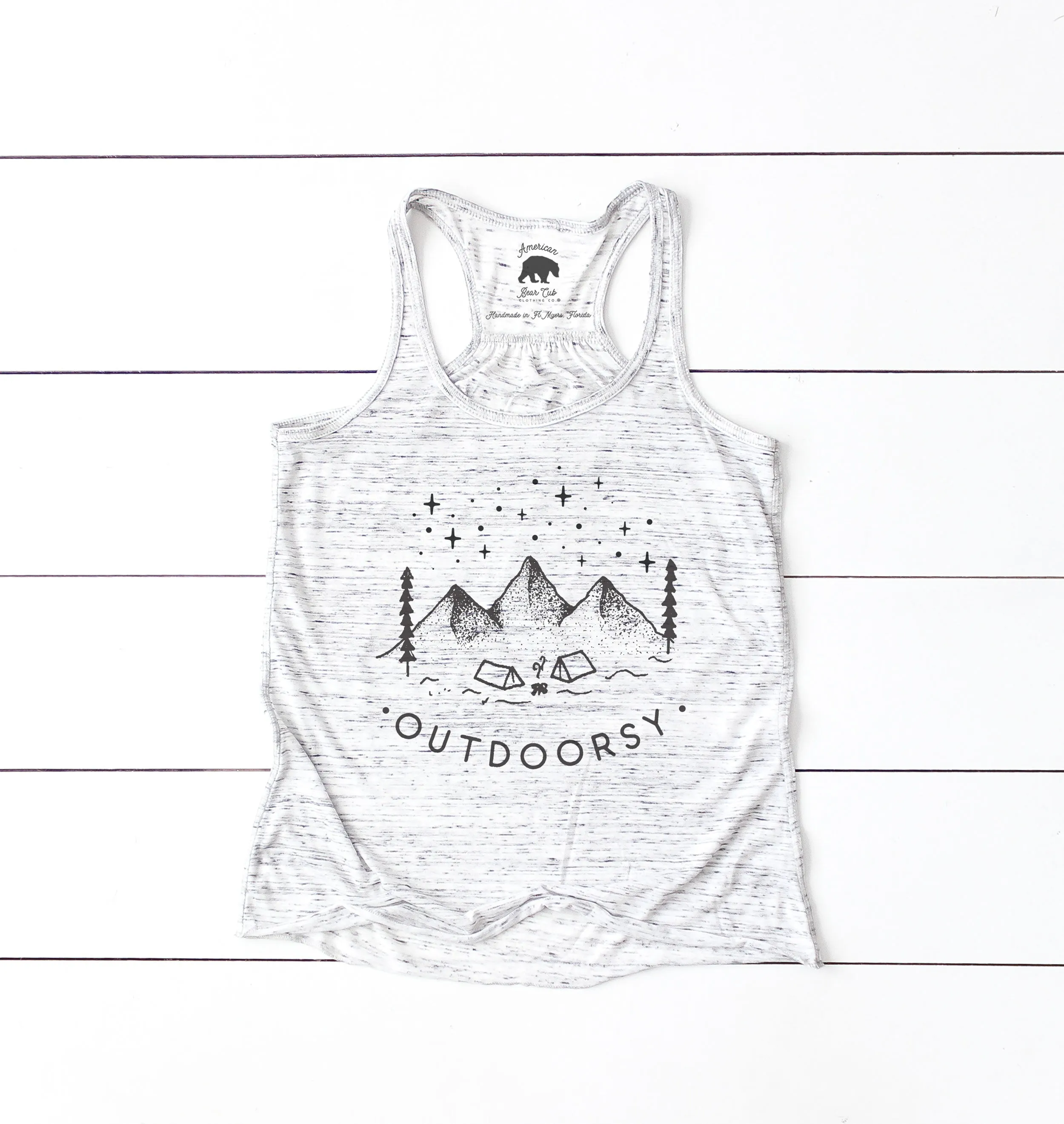 Outdoorsy Camping in the Mountains flowy racerback tank tops