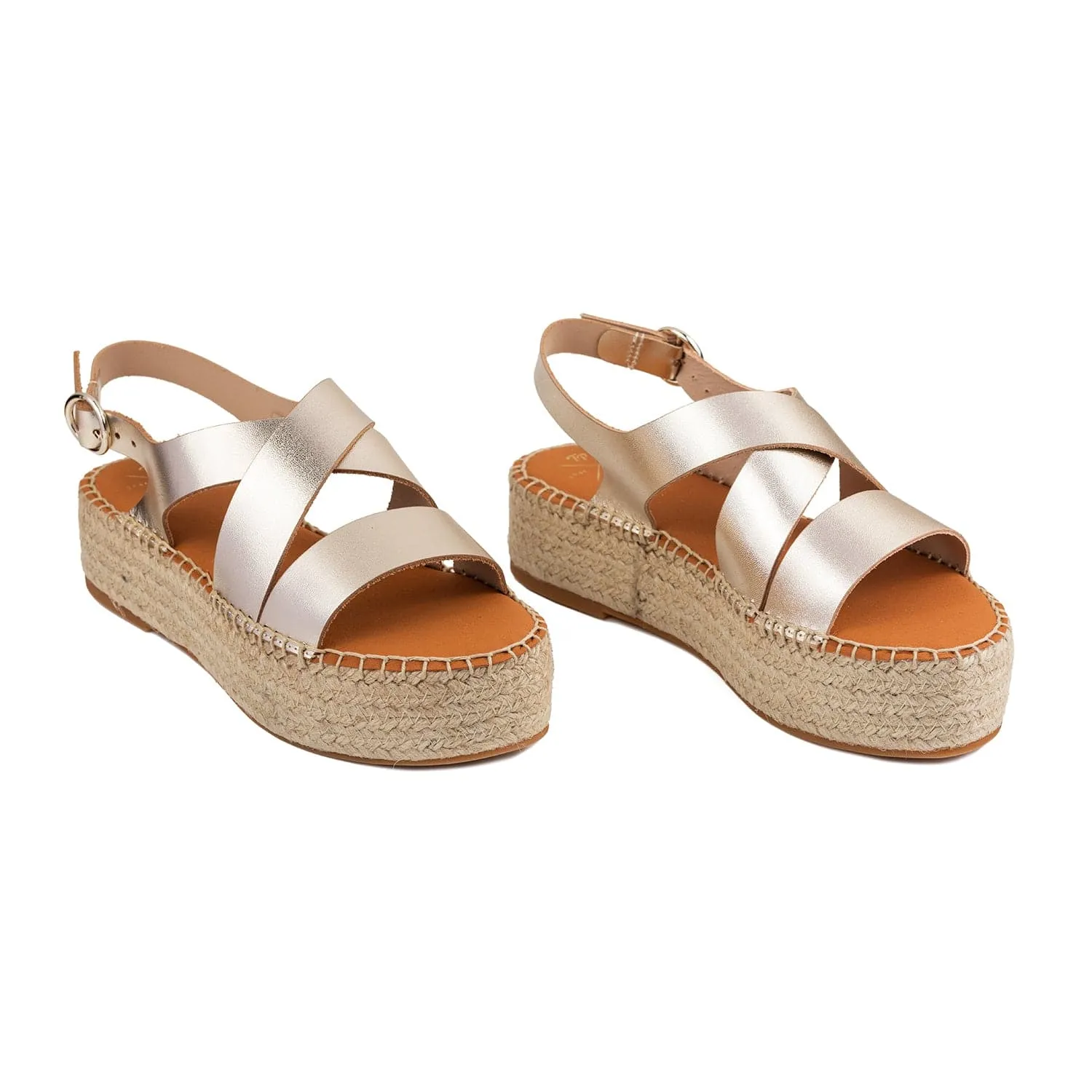 Plain Leather Platform Espadrille for Women - Amer