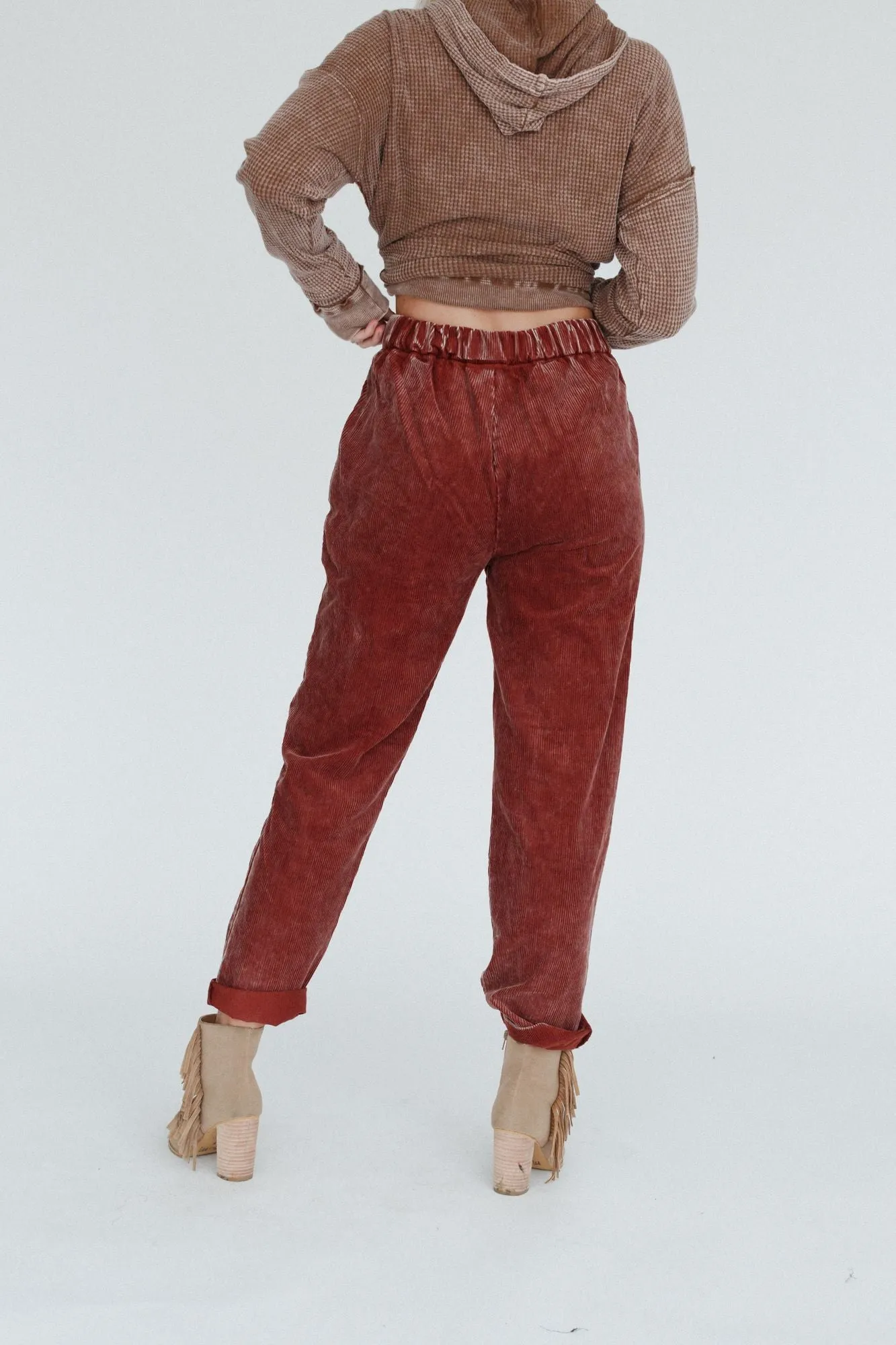 Pockets In Plume Corduroy Pleated Pants - Rust