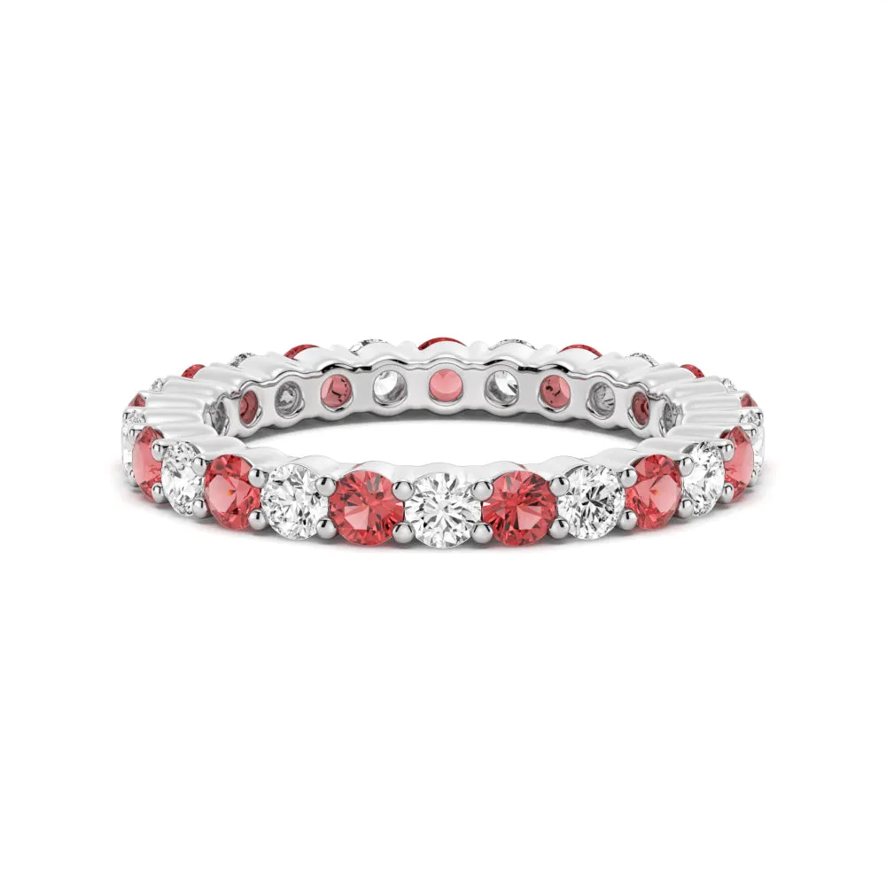 Prong-Set Ruby and White Sapphire Eternity Wedding Band