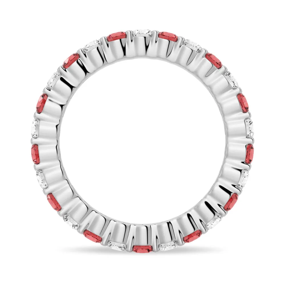 Prong-Set Ruby and White Sapphire Eternity Wedding Band