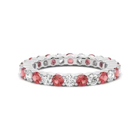 Prong-Set Ruby and White Sapphire Eternity Wedding Band