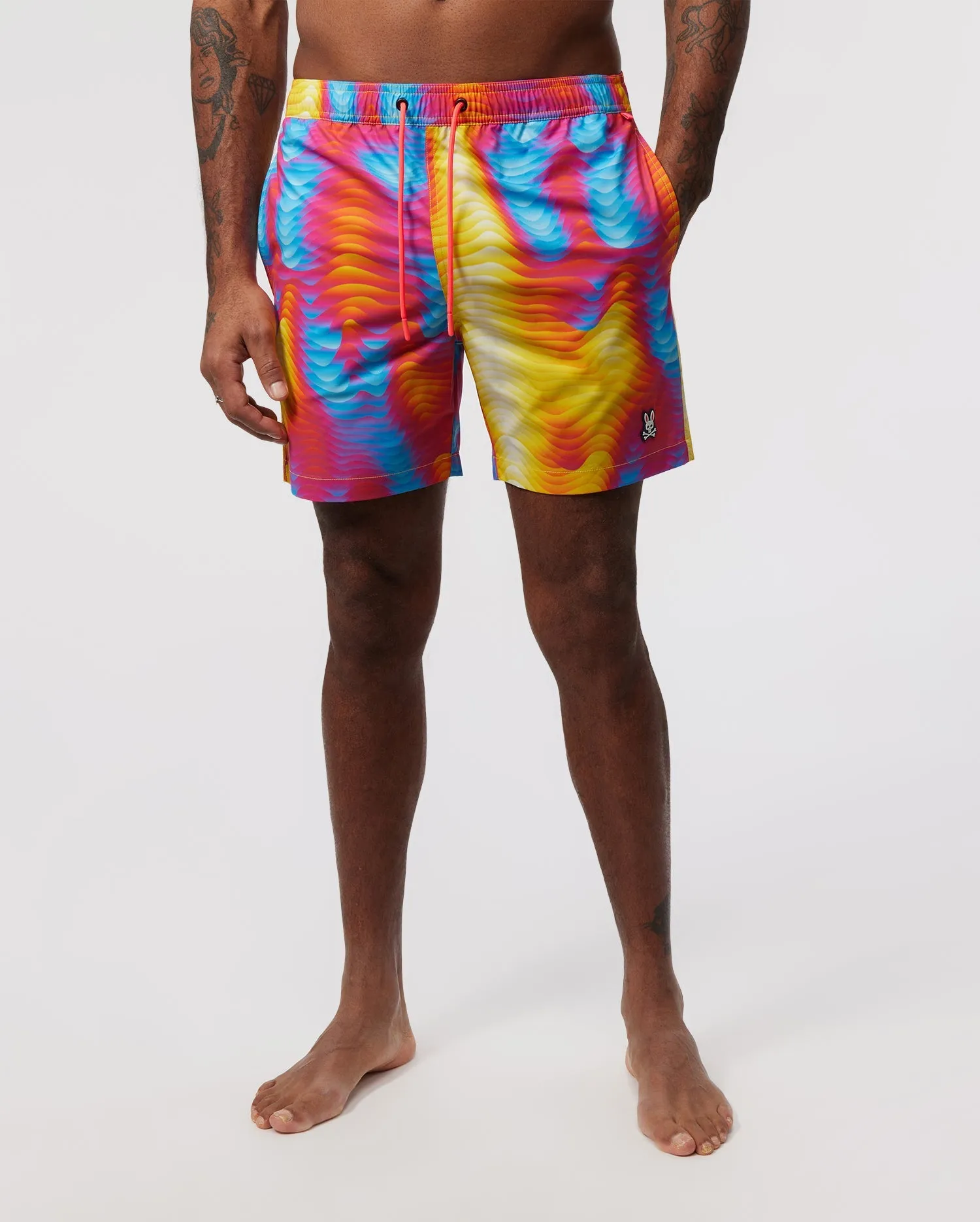 Psycho Bunny Mens Montgomery All Over Print Swim Shorts - Paradise Pink