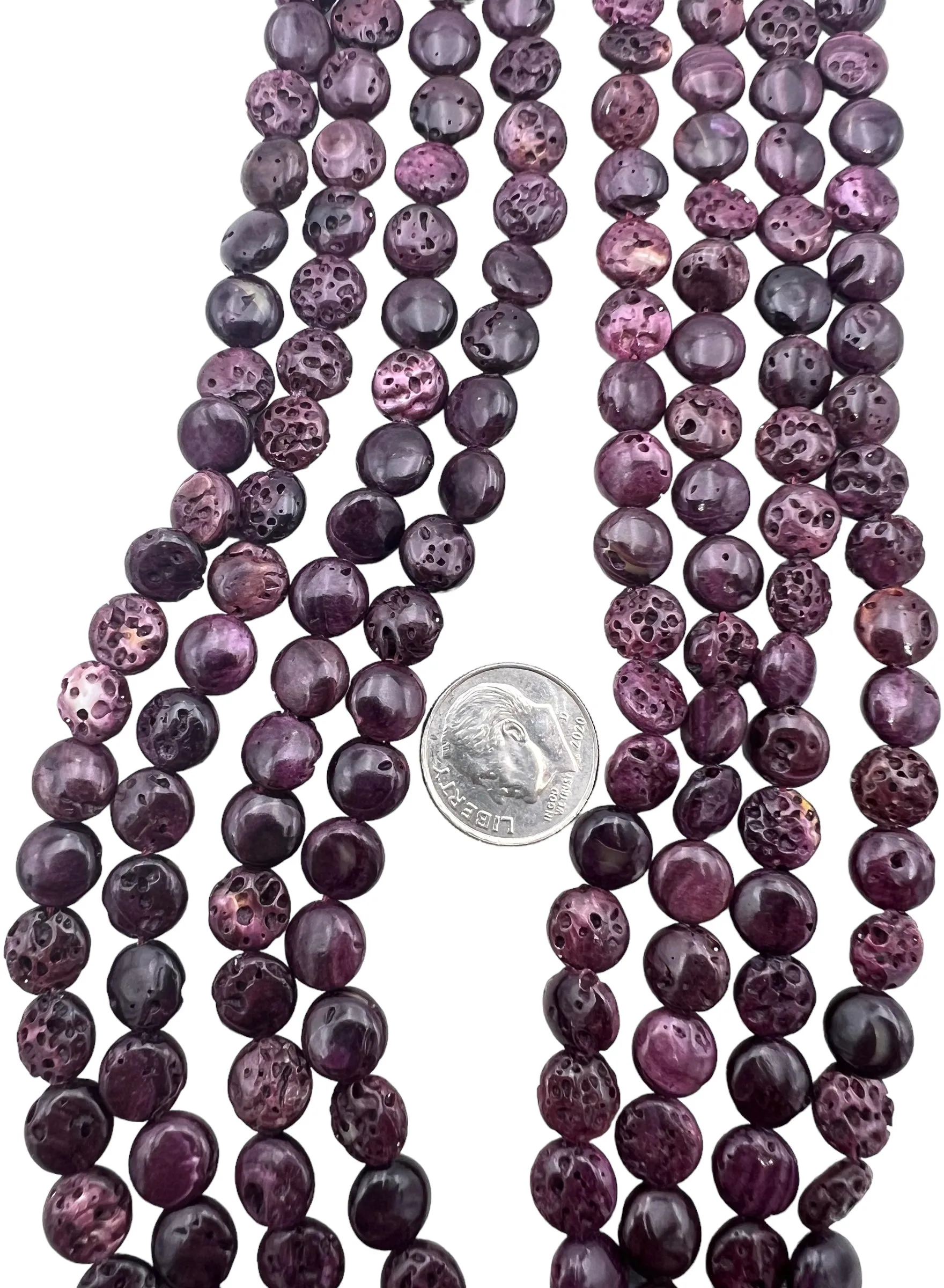 RARE Dark Purple Spiny Oyster 8mm Coin Shaped Beads, 16 inch strand