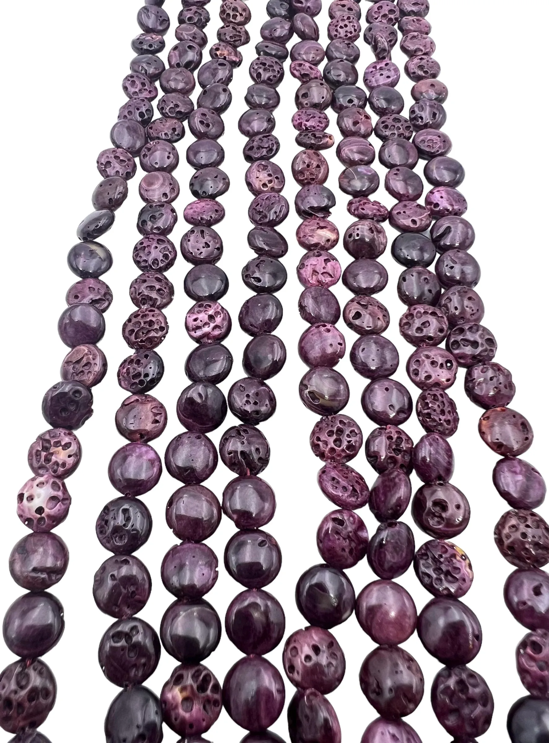 RARE Dark Purple Spiny Oyster 8mm Coin Shaped Beads, 16 inch strand