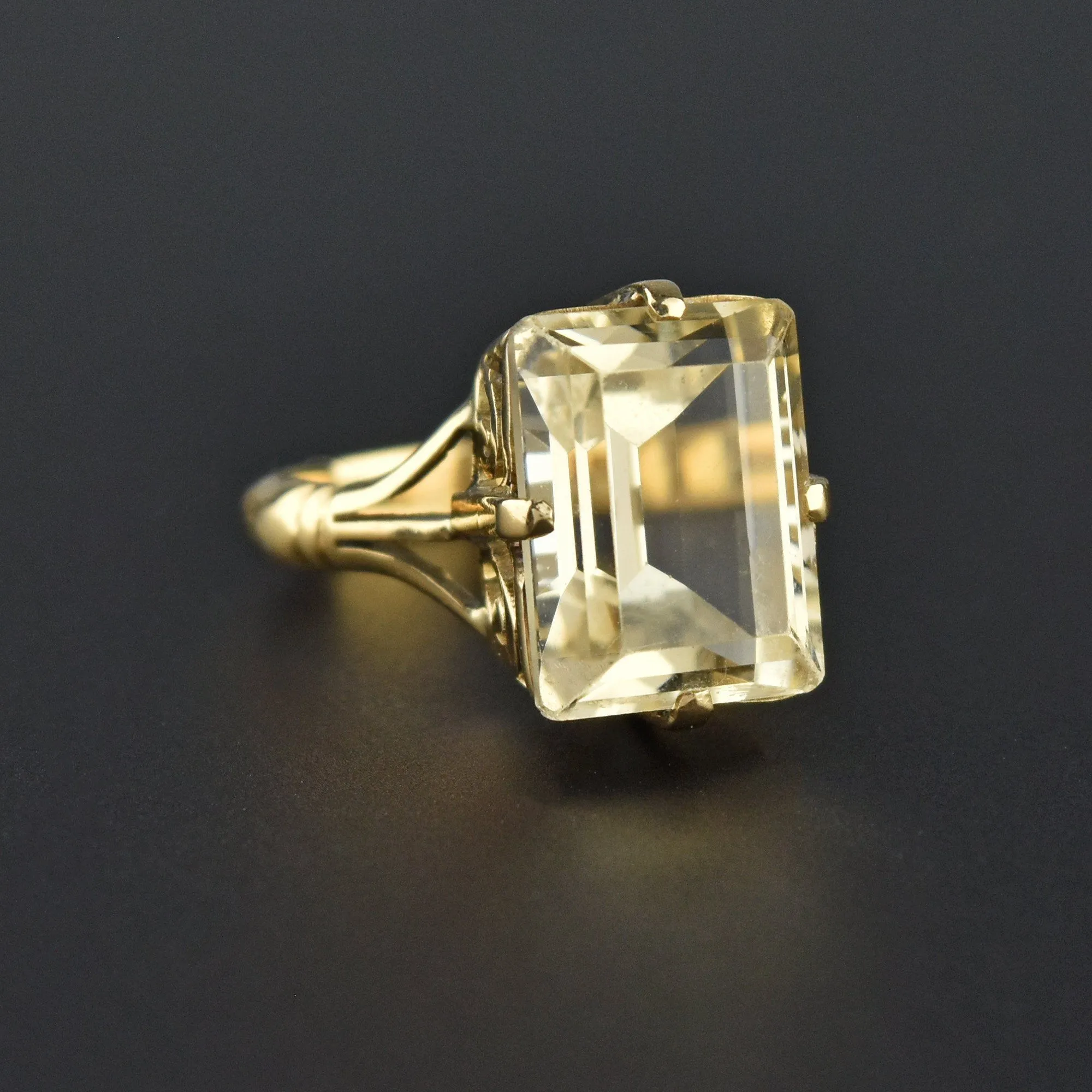 Retro 14K Gold Emerald Step Cut Citrine Ring