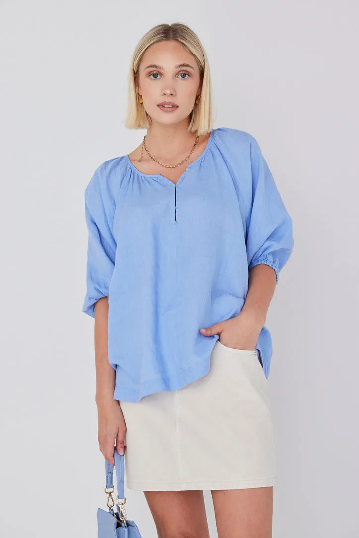 Revolution Cornflower Linen Relaxed Ss Top