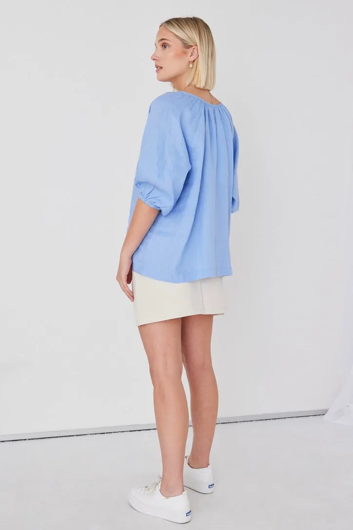 Revolution Cornflower Linen Relaxed Ss Top