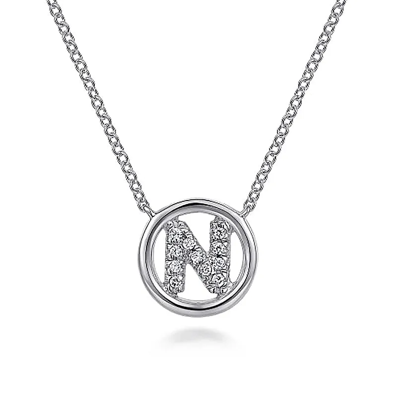 Round Pavé Initial N Pendant Necklace