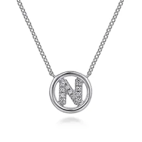 Round Pavé Initial N Pendant Necklace