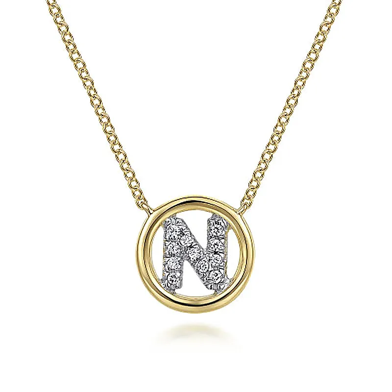 Round Pavé Initial N Pendant Necklace