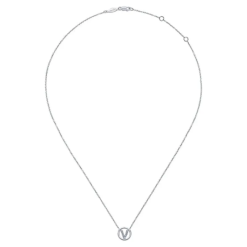 Round Pavé Initial V Pendant Necklace