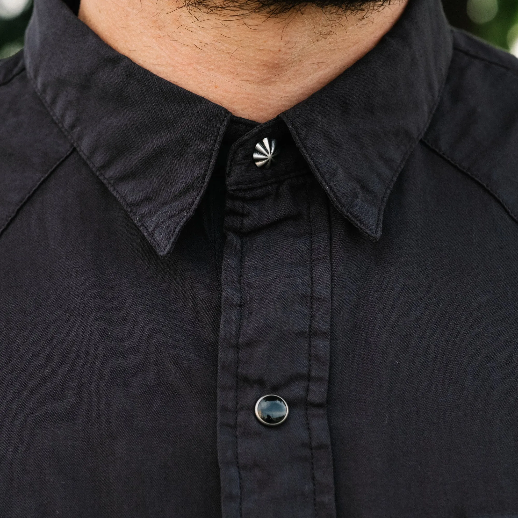 RRL Slim Fit Twill Western Shirt Polo Black