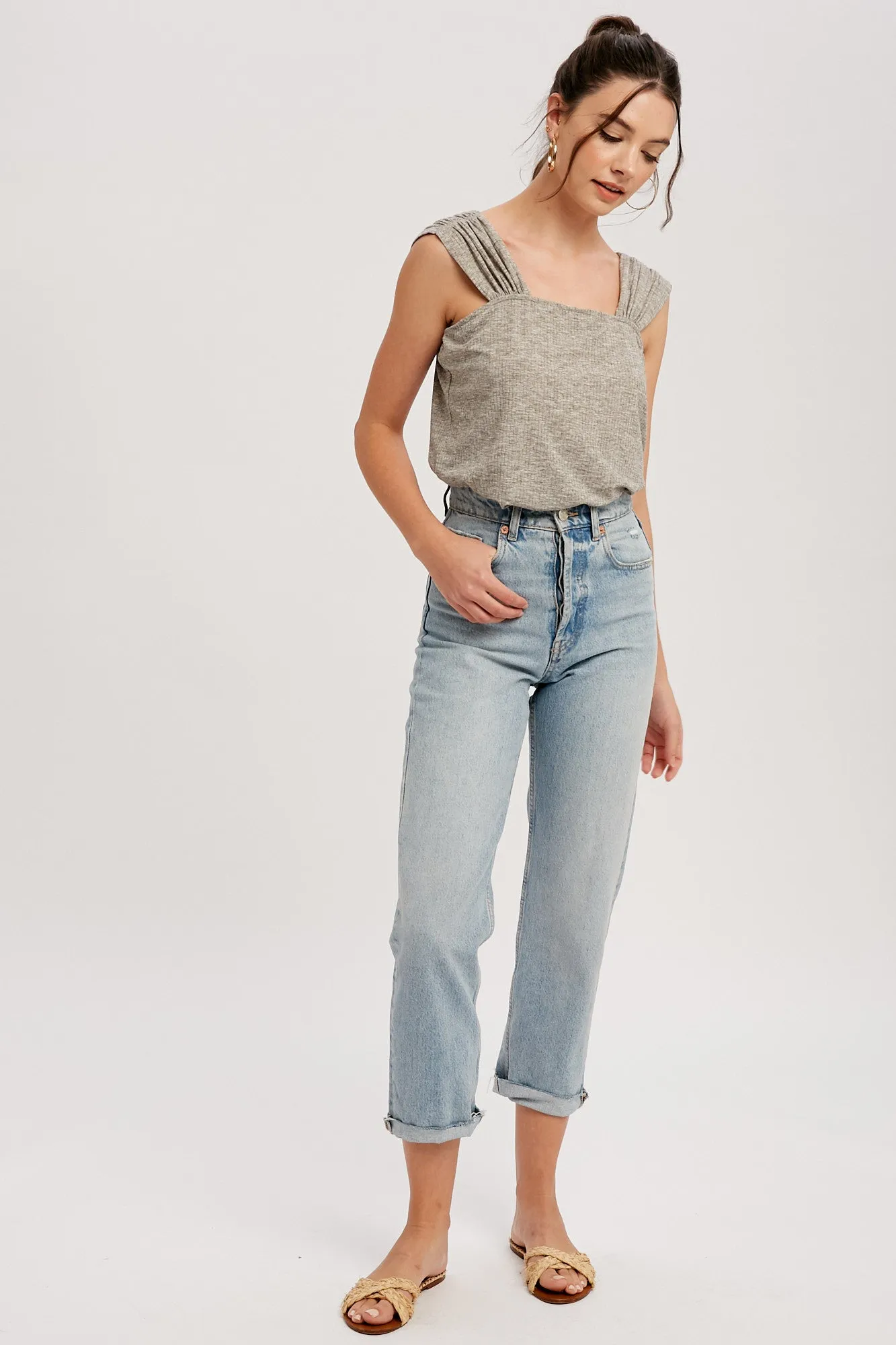 Ruched Feminine Ribbed Top