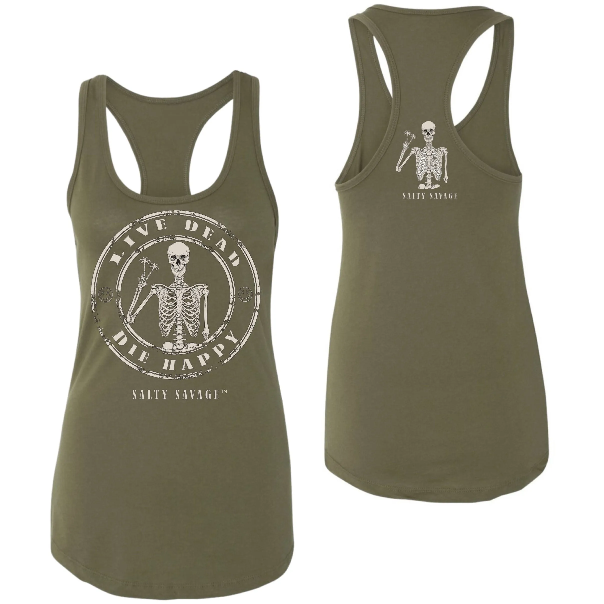 Salty Savage Ladies "LIVE DEAD, DIE HAPPY" Racerback Tank