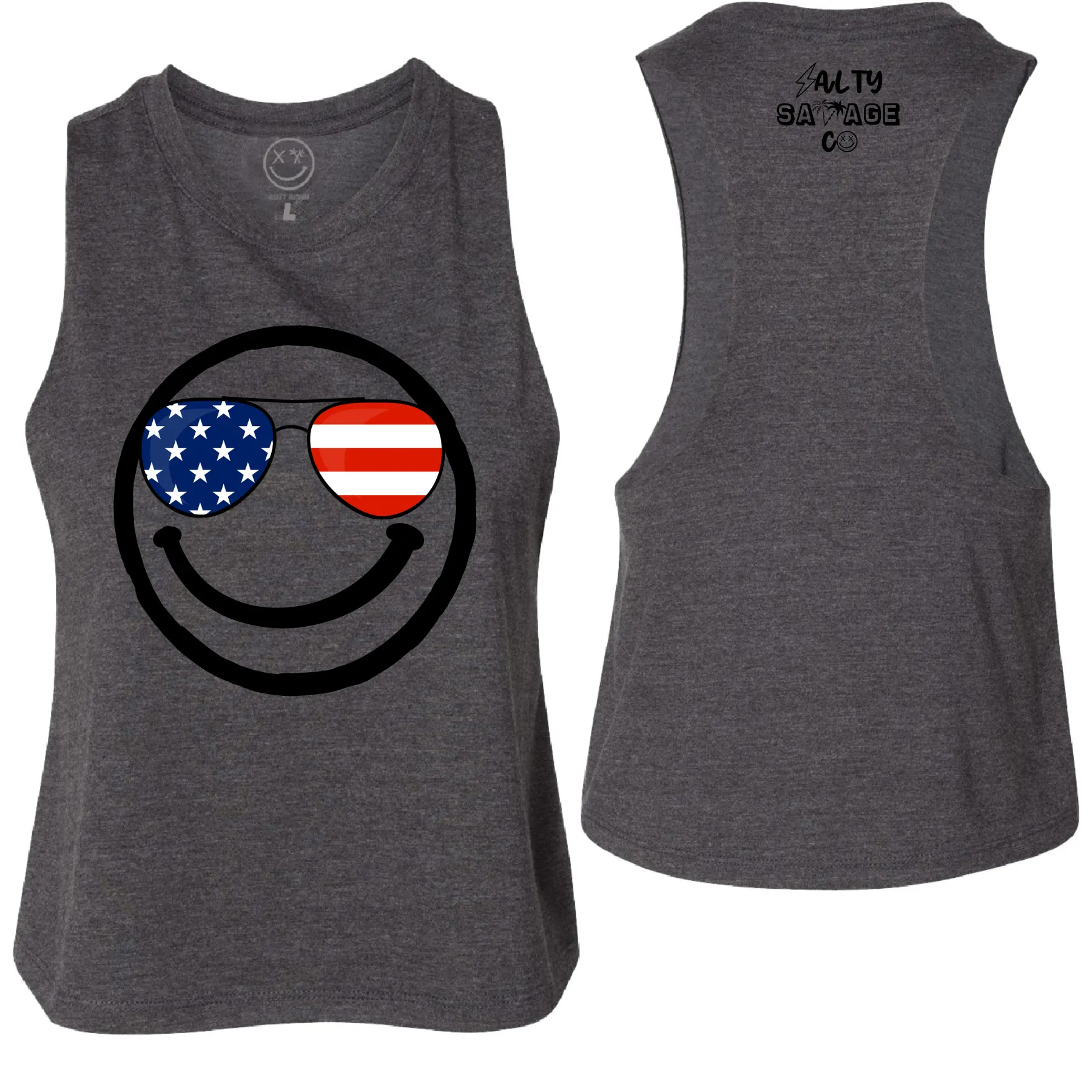 Salty Savage Ladies "MERICA" Flowy Racerback Crop Tank