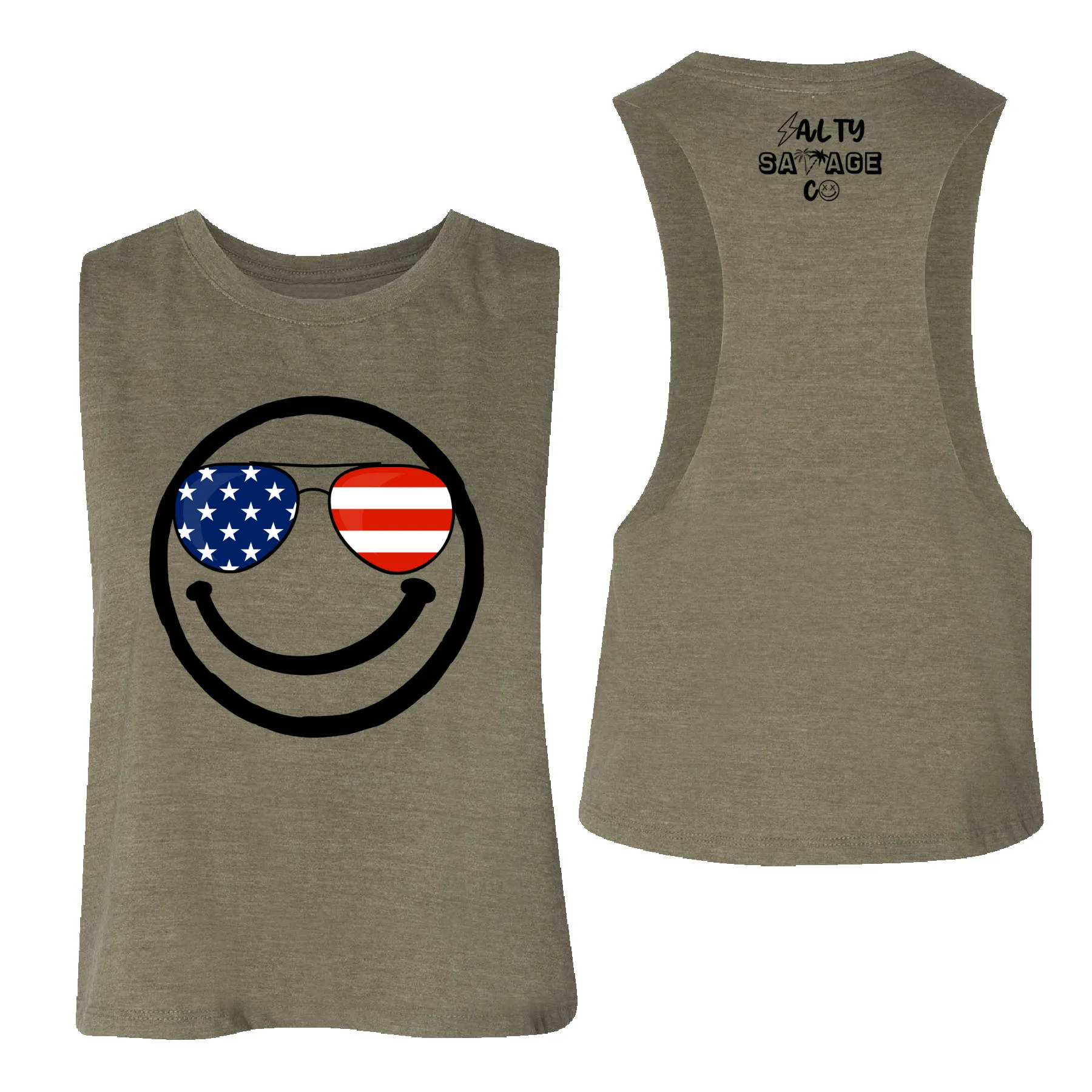 Salty Savage Ladies "MERICA" Flowy Racerback Crop Tank