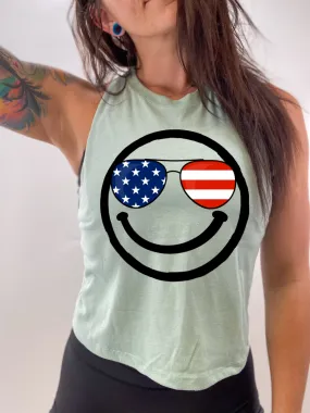 Salty Savage Ladies "MERICA" Flowy Racerback Crop Tank