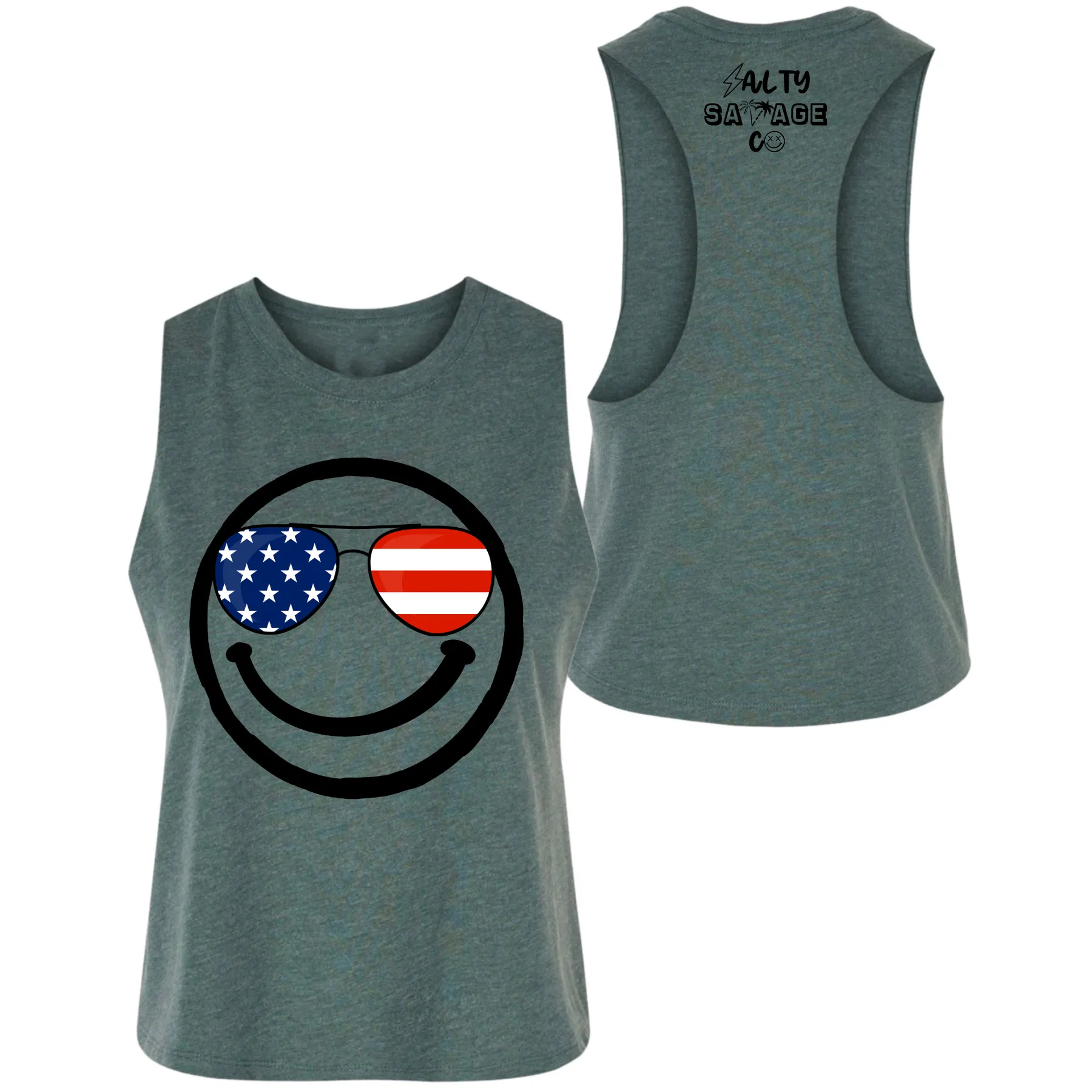 Salty Savage Ladies "MERICA" Flowy Racerback Crop Tank