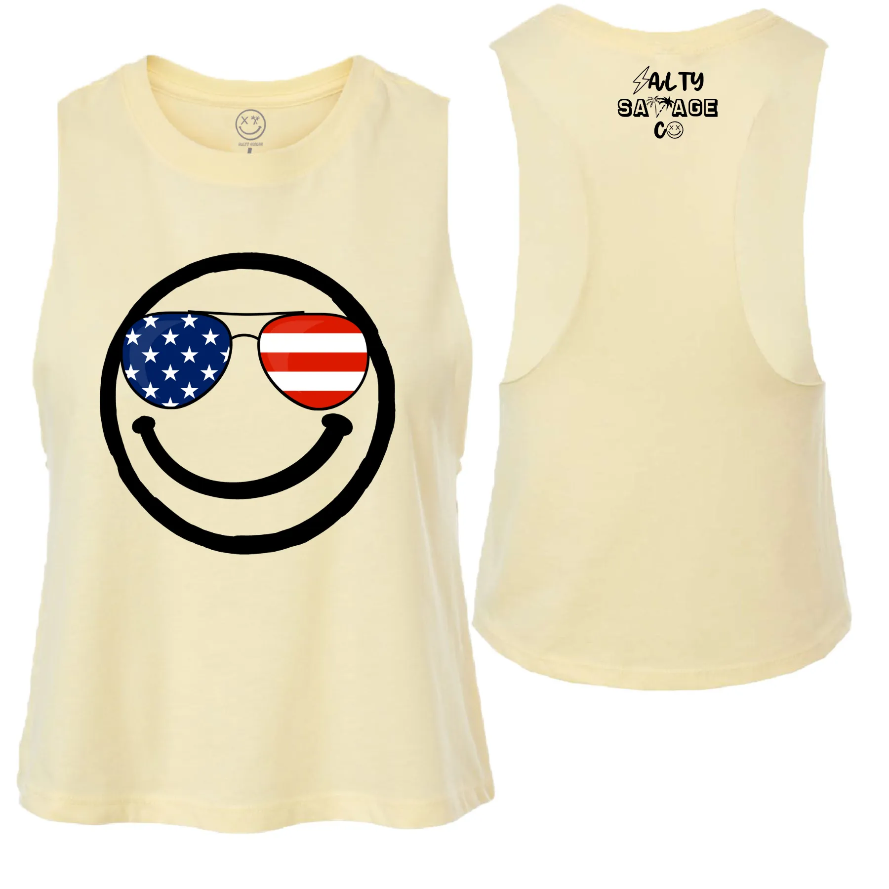 Salty Savage Ladies "MERICA" Flowy Racerback Crop Tank