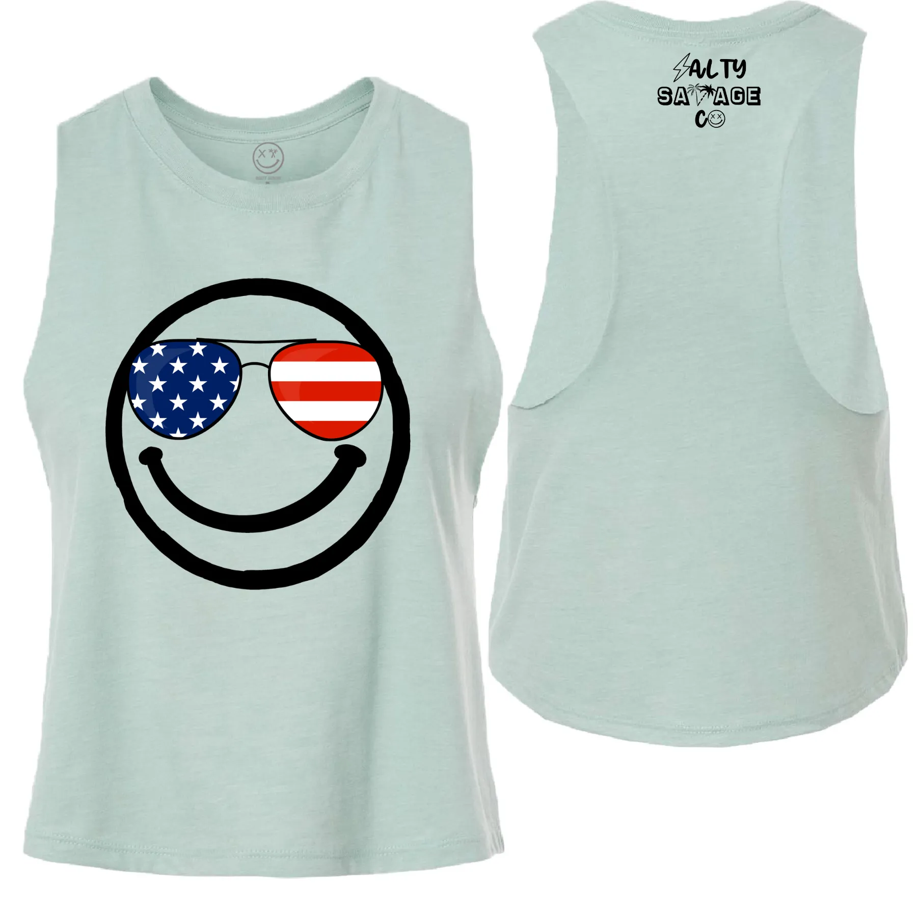 Salty Savage Ladies "MERICA" Flowy Racerback Crop Tank