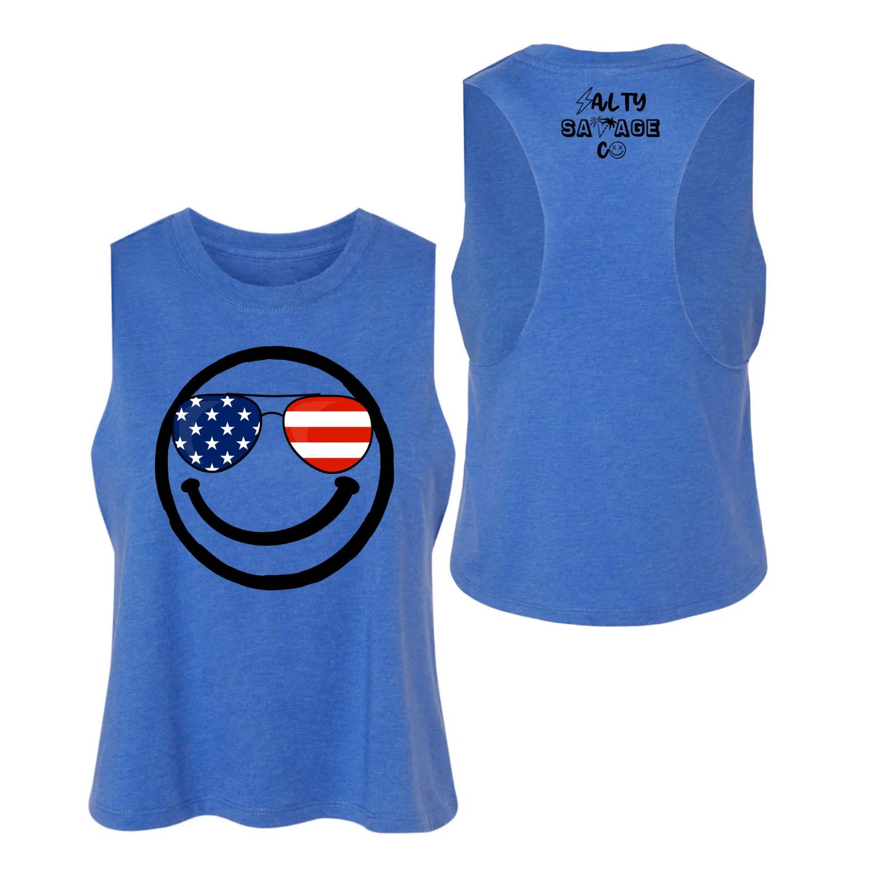 Salty Savage Ladies "MERICA" Flowy Racerback Crop Tank