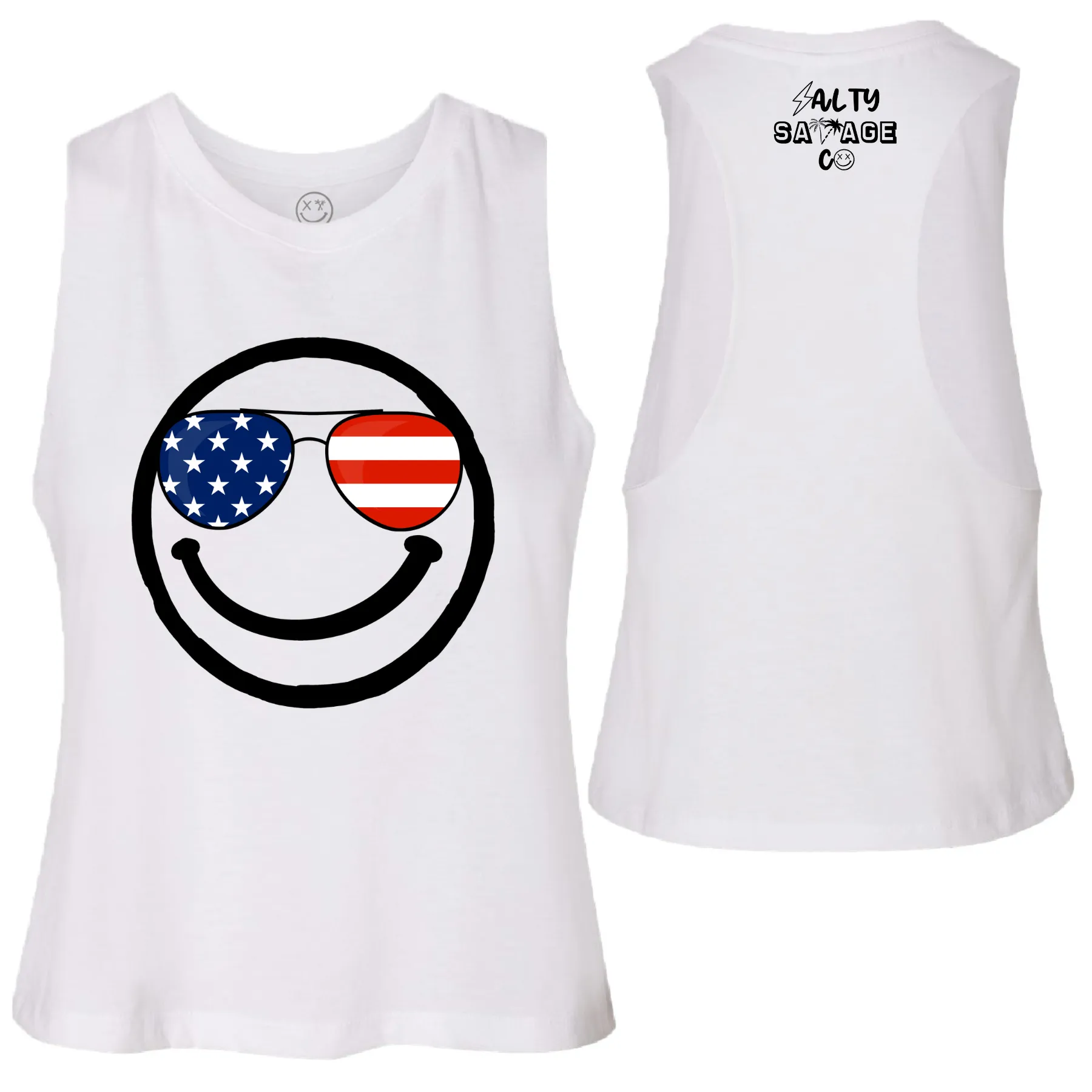 Salty Savage Ladies "MERICA" Flowy Racerback Crop Tank