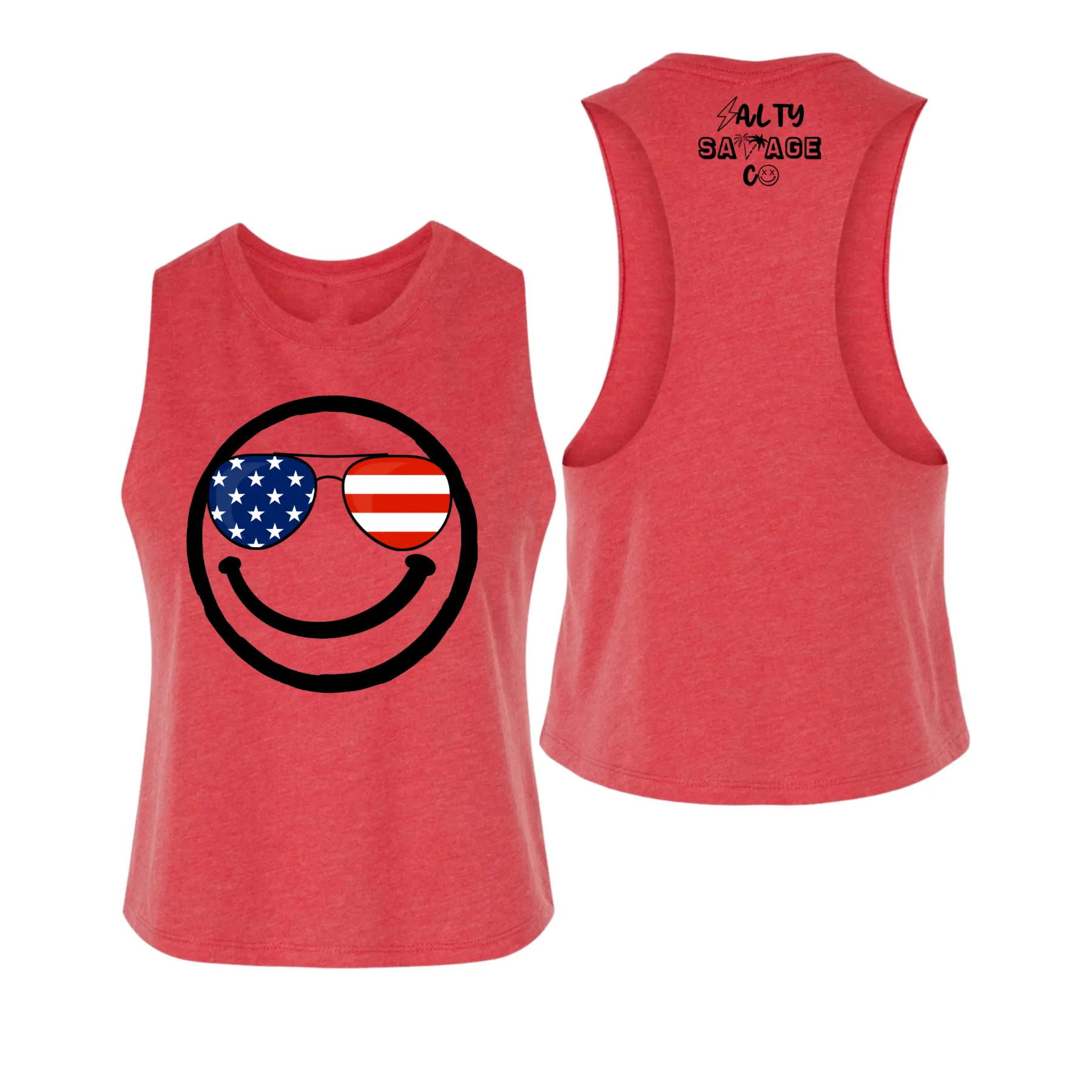 Salty Savage Ladies "MERICA" Flowy Racerback Crop Tank