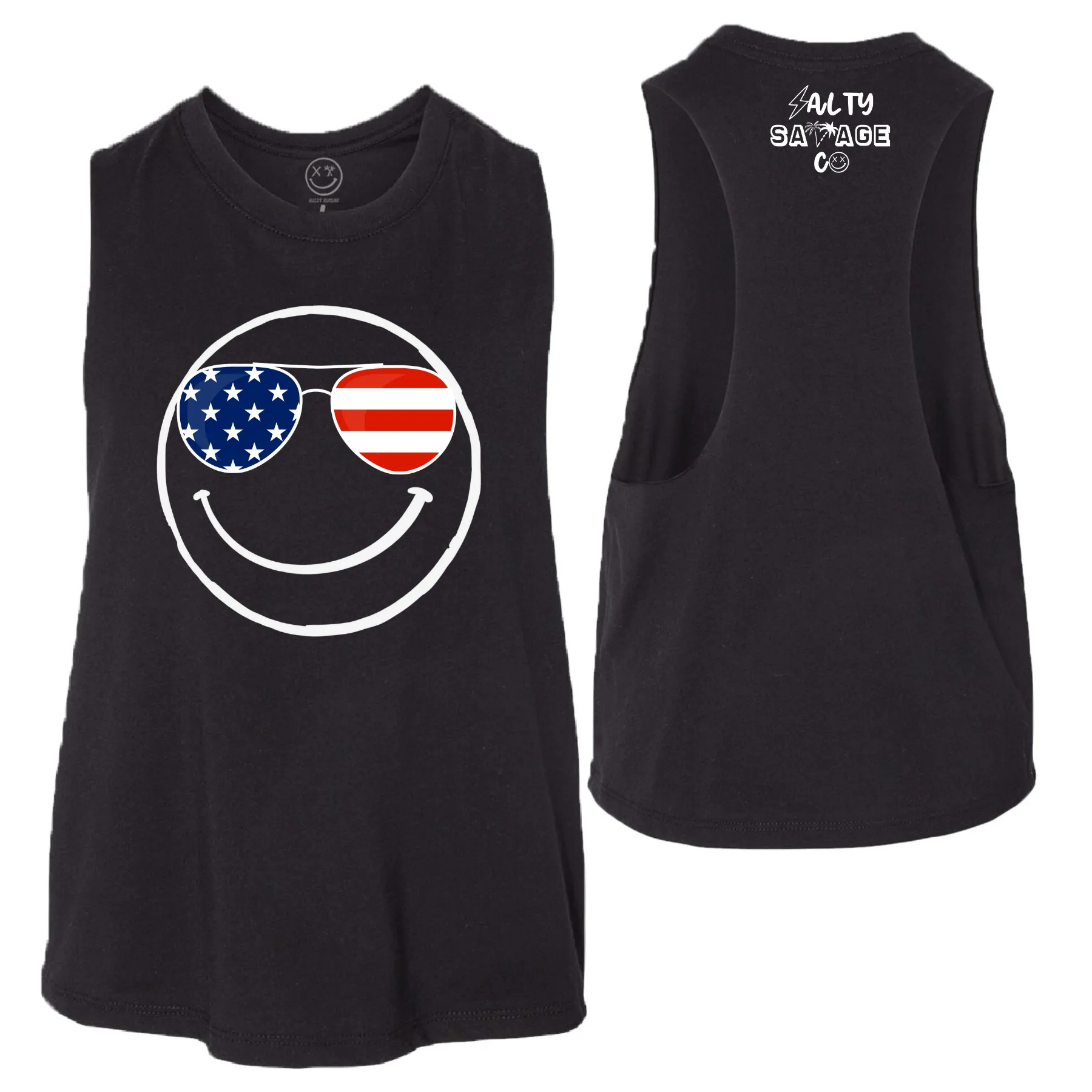 Salty Savage Ladies "MERICA" Flowy Racerback Crop Tank