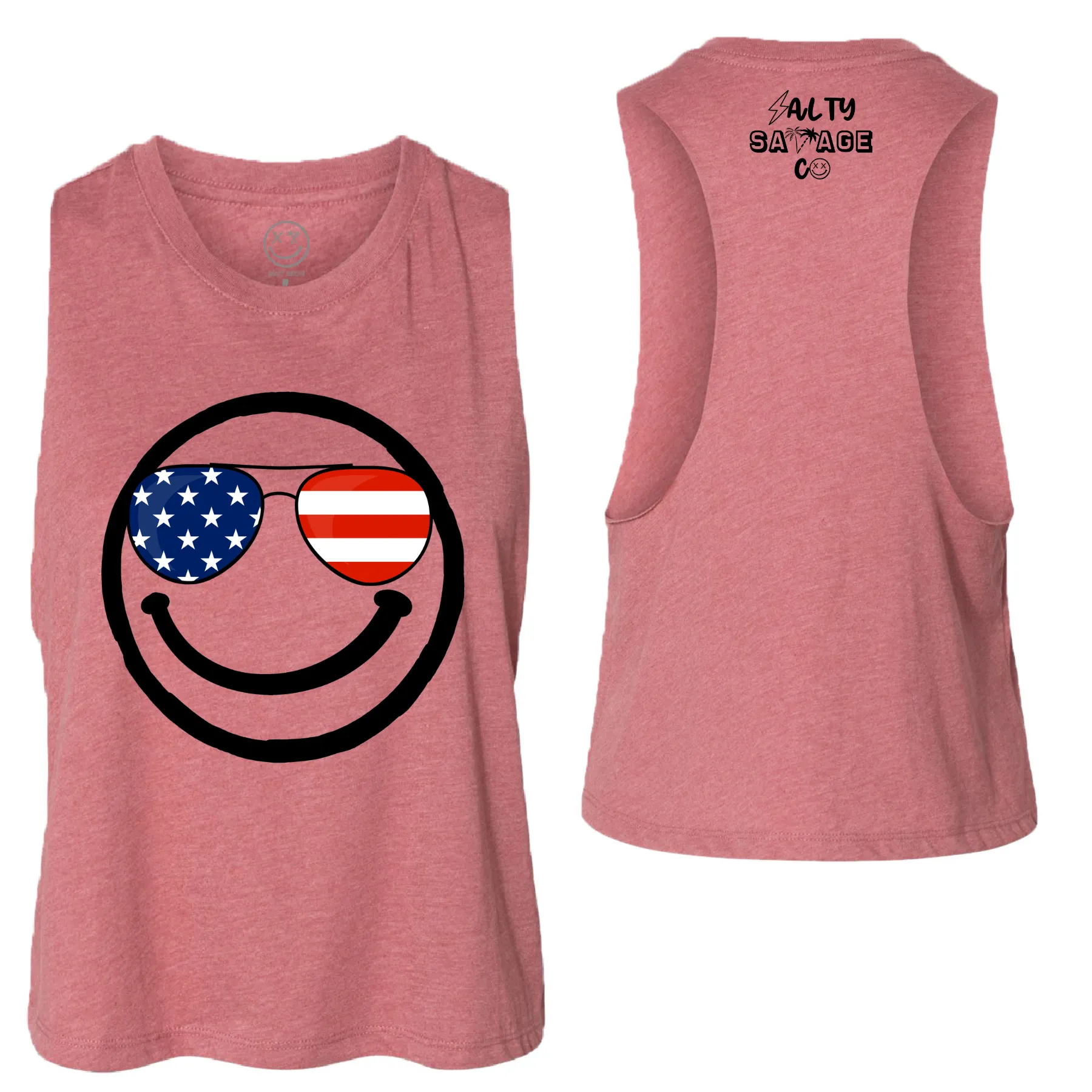 Salty Savage Ladies "MERICA" Flowy Racerback Crop Tank