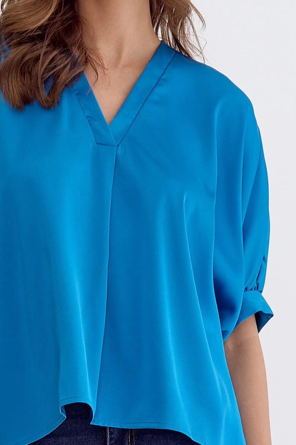 Satin V-Neck 1/2 Sleeve Top