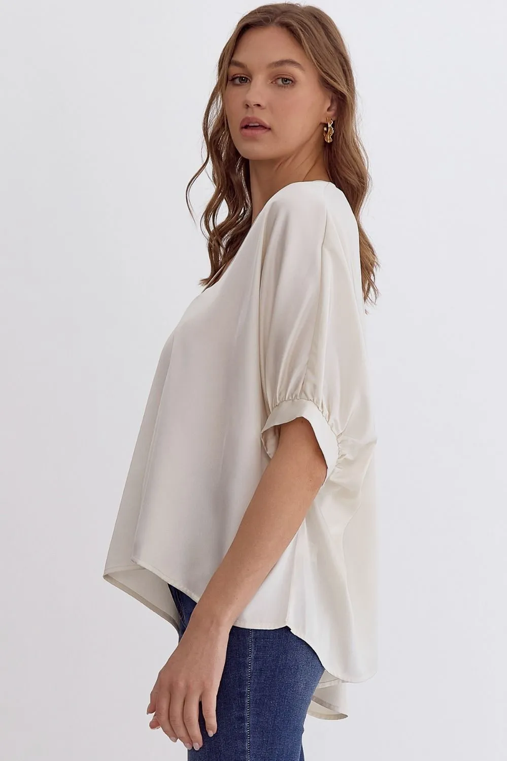 Satin V-Neck 1/2 Sleeve Top