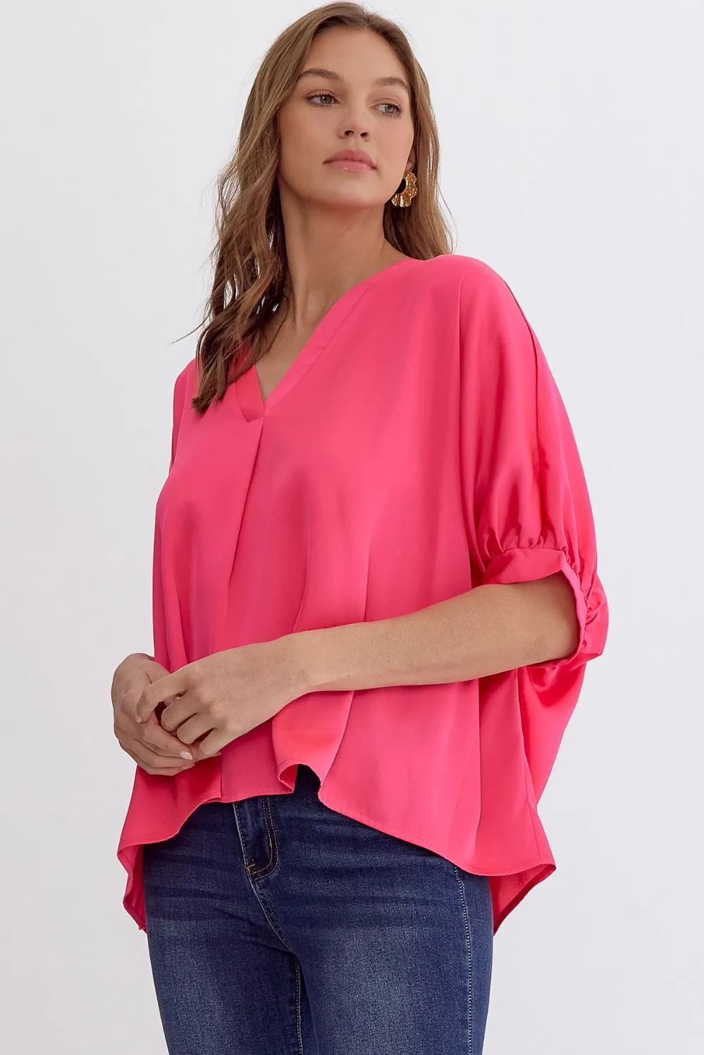 Satin V-Neck 1/2 Sleeve Top