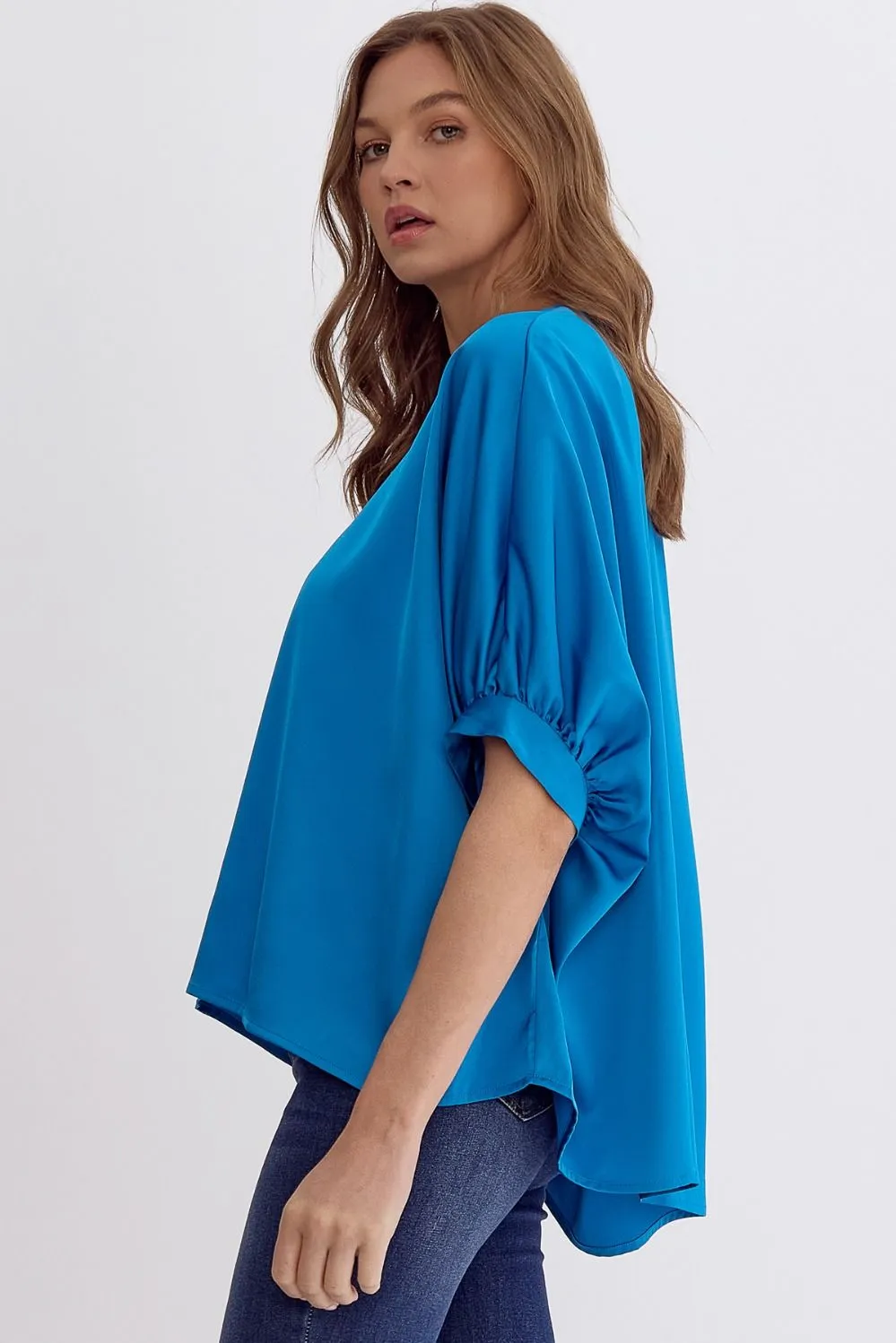 Satin V-Neck 1/2 Sleeve Top