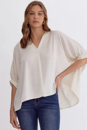 Satin V-Neck 1/2 Sleeve Top