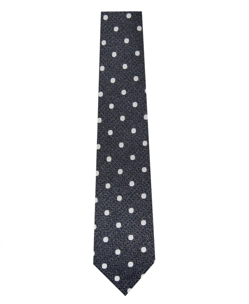 Silver and White Polka Dot Silk Tie