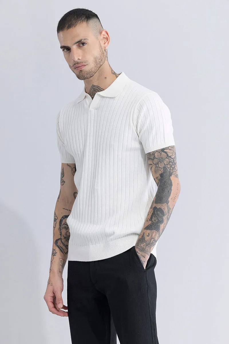 Sleek Striped White Polo T-Shirt