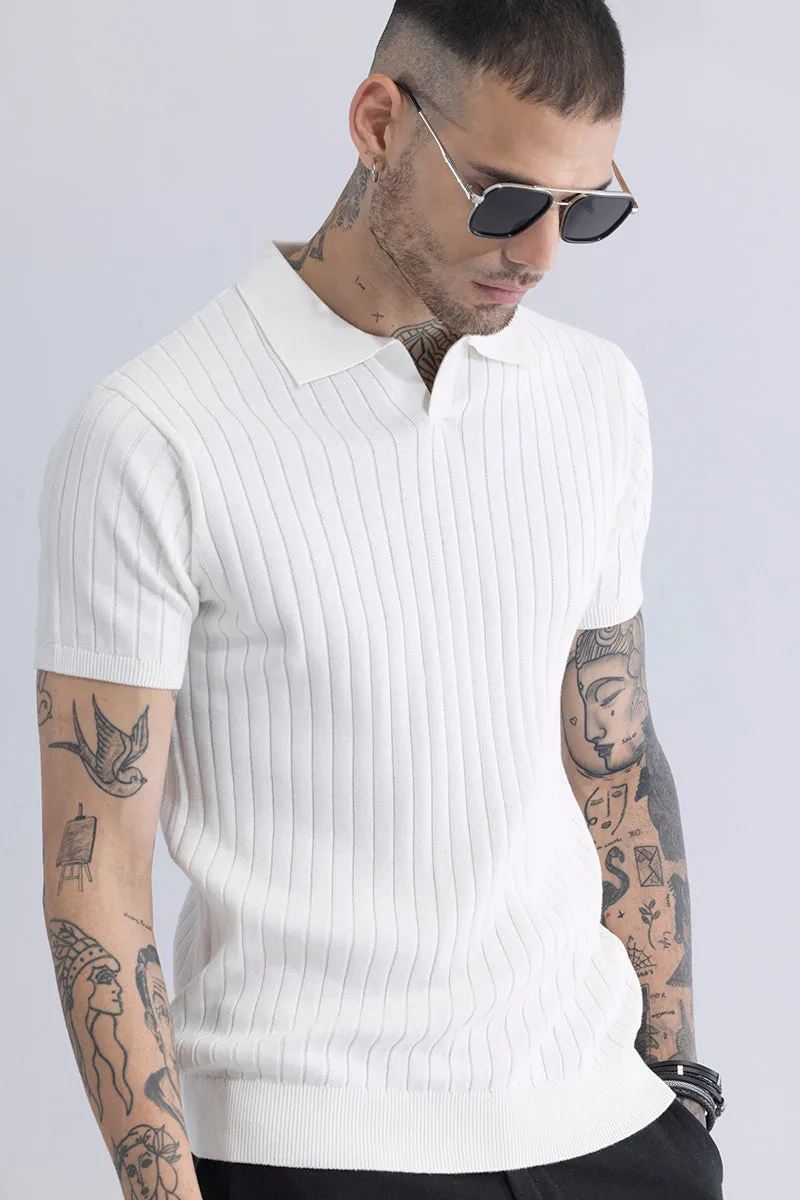 Sleek Striped White Polo T-Shirt