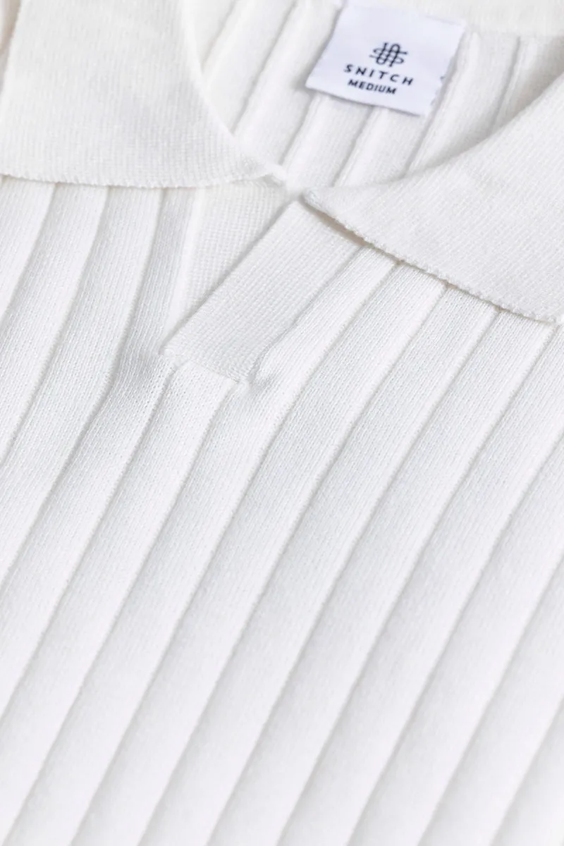 Sleek Striped White Polo T-Shirt