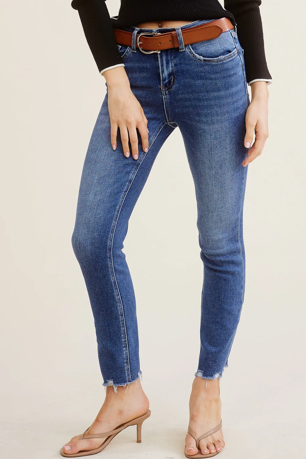 Slim Straight Raw Hem Denim