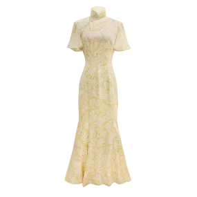 SPARKLE BY KAREN CHAN x  HK Heritage Museum【JUNK PARTY】100% Silk Cheongsam Wedding Gown  (Butterfly Sleeve / Regular Fit) (帆船) (嫁囍金紅)