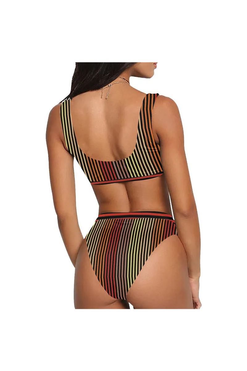 Spectral Lines Sport Top & High-Waisted Bikini Swimsuit (Model S07)