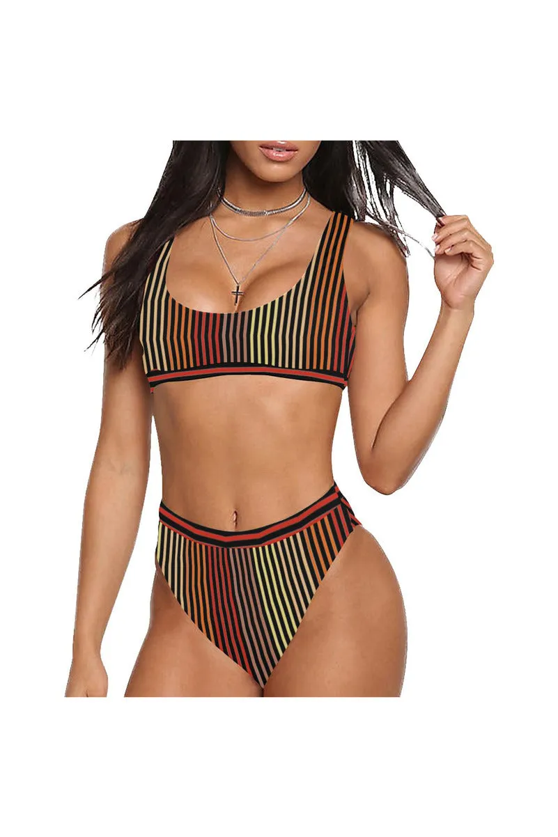 Spectral Lines Sport Top & High-Waisted Bikini Swimsuit (Model S07)